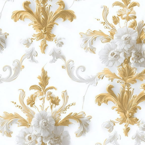 Vintage Peel and Stick Wallpaper 23.6in x 9.8ft Elegant Gold White Baroque Floral Ornamental Contact Paper Vinyl Waterproof Self Adhesive Wall Paper for Bedroom Shelf Cabinet Renter Friendly
