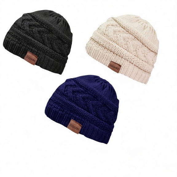 ZROVA Soft Stretch Cable Knit Ponytail Beanie 3 Pack Warm Hat for Women