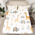 thumbnail image 2 of Manfei Zoo Animal Kids Twin Sheet Sets, Cartoon Elephant Giraffe Twin Fitted Sheet, Kawaii Love Heart Flat Sheet, Super Cozy Room Decor, 3-Piece, 2 of 7