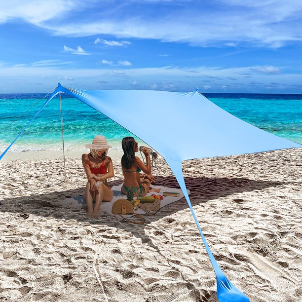 Beach Shade Canopy UPF50+ Portable Windproof Beach Tent Pop Up Sun
