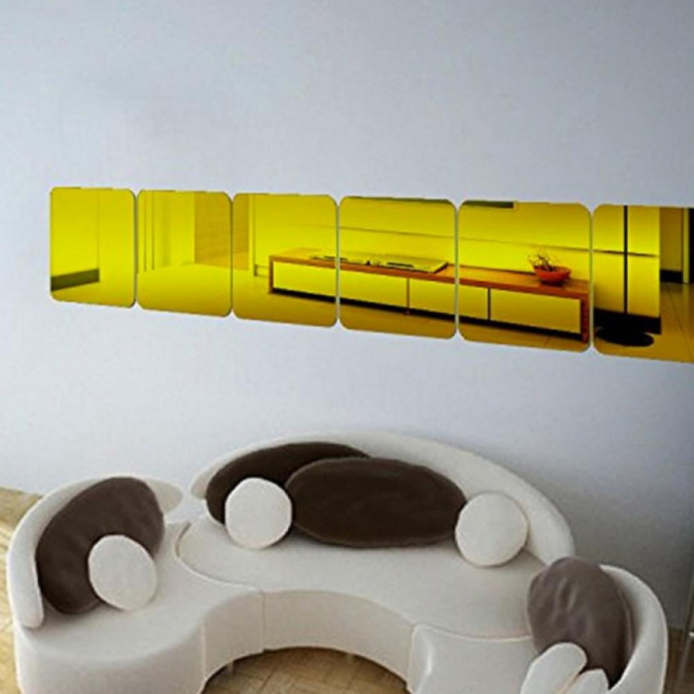 6 Pcs DIY Square Mirror Tile obtuse Angle Wall Stickers 3 d Decal