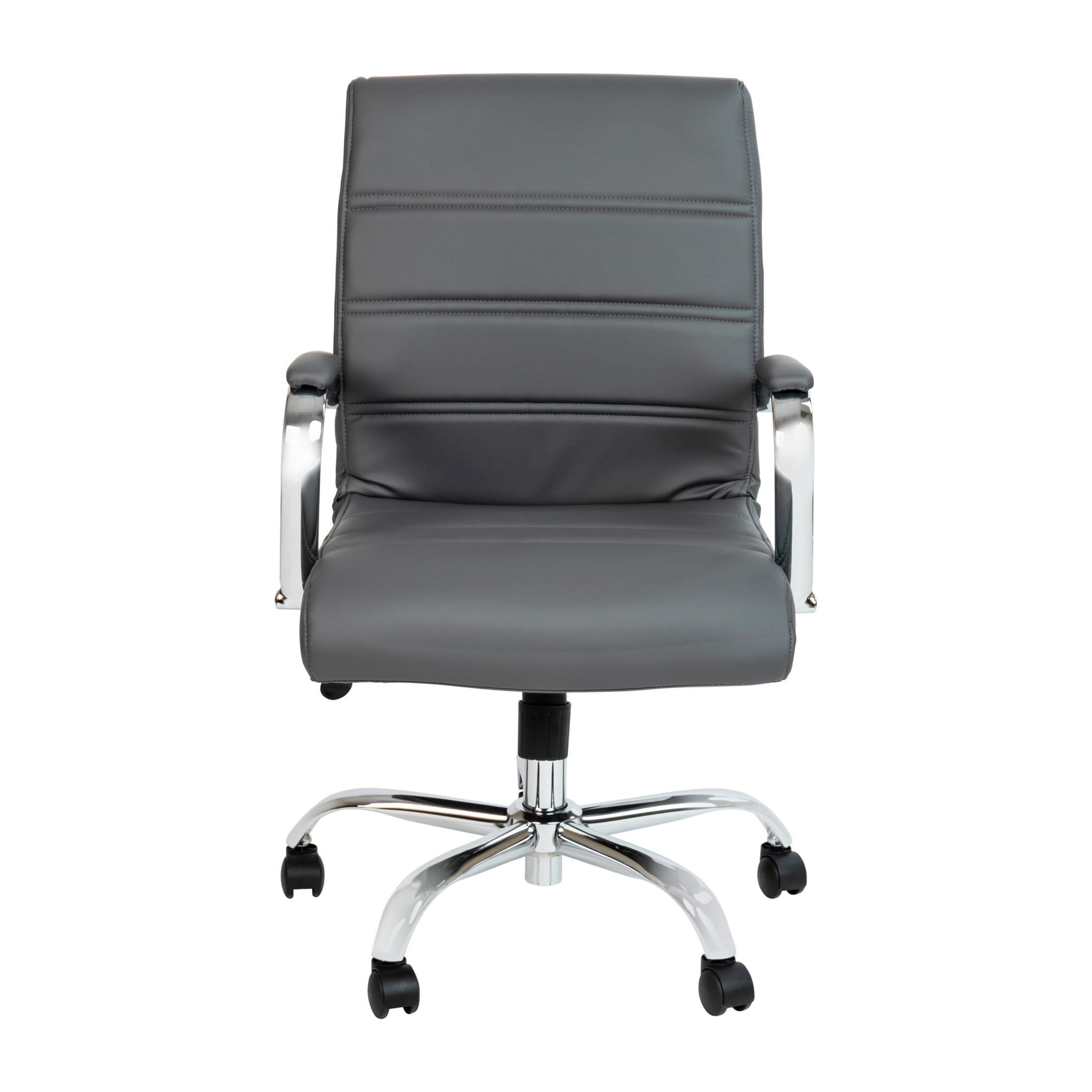 Flash Furniture Whitney Mid-Back Gray LeatherSoft Executive Swivel Office Chair with Chrome Frame and Arms