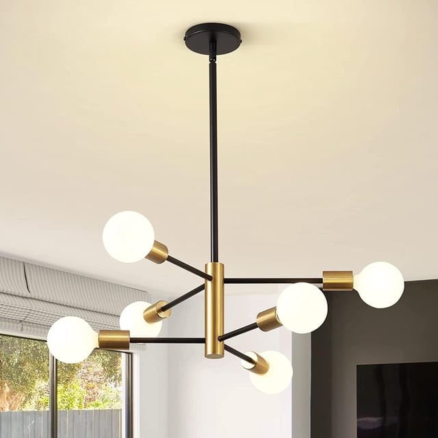 Lámpara de techo MOUFIER Sputnik, 6 luces, color negro y dorado