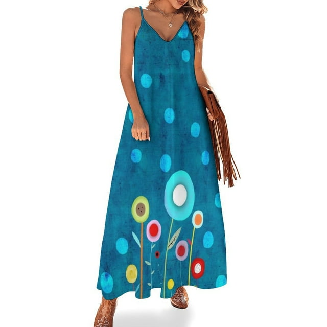 Vestido sin mangas con lunares turquesas, ropa de mujer, vestido de manga larga