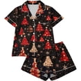 thumbnail image 7 of Enjoytime Christmas Pajamas for Women Set Print Notch Collar Short Sleeve Shirts Shorts 2 Piece Loungewear Sets Casual Button Down Sleepwear, 7 of 7