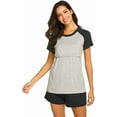 thumbnail image 2 of Pyjamas de Maternité pour Femmes Allaitement pour Hôpital Manches Raglan Courtes Baseball Grossesse Vêtements de Nuit Noir m, 2 of 4
