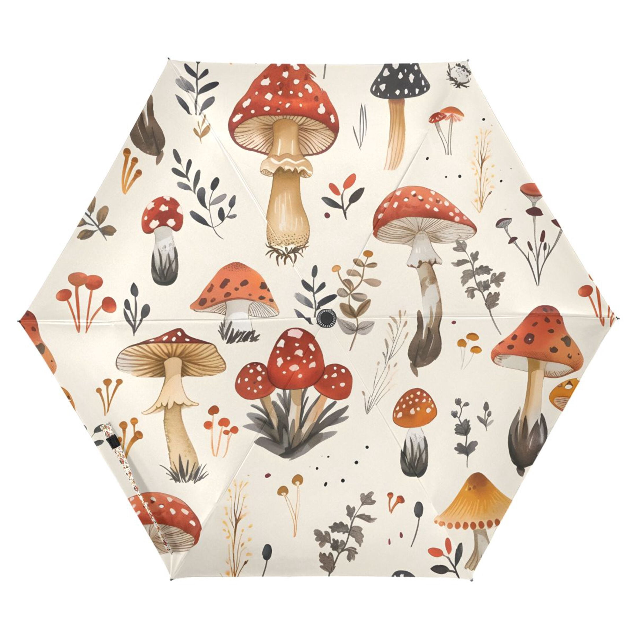 Mushroom Fallen Leaves Compact Sun Umbrella Windproof Travel Umbrellas for Rain Strong Portable UV Protection