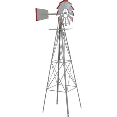 8ft. Ornamental Garden Windmill Galvanized with Red Tips, Fast shiping,Brand... by