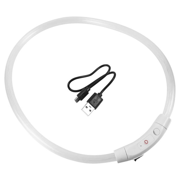 OULII Collier pour Animaux de Compagnie Blanc Lumineux avec Lumière LED pour Aventures en Plein Air