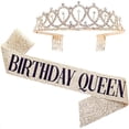thumbnail image 1 of Bling Rhinestone Crystal Crown + Letter Printing Satin Sash Set Para Mujer Cumpleaños Aniversario Decoración Para Fiesta Speravity AP007439-06, 1 of 1