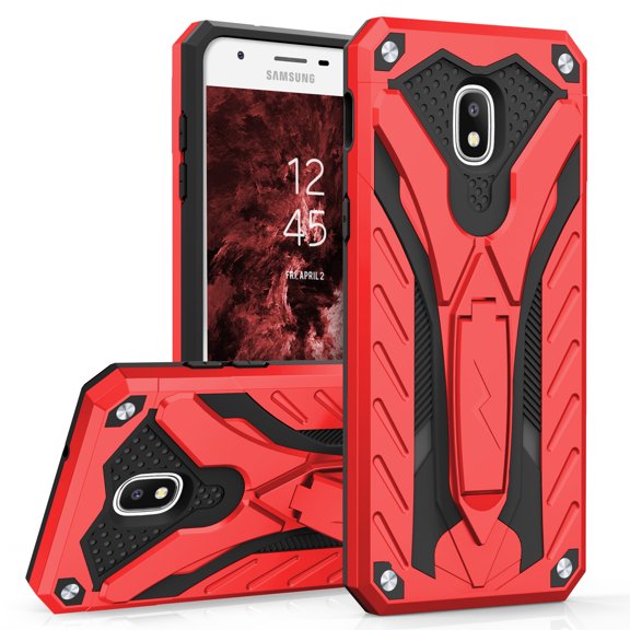 Zizo STATIC Series compatible with Samsung Galaxy Amp Prime 3 Case Military Grade Drop Tested with Built In Kickstand RED BLACK