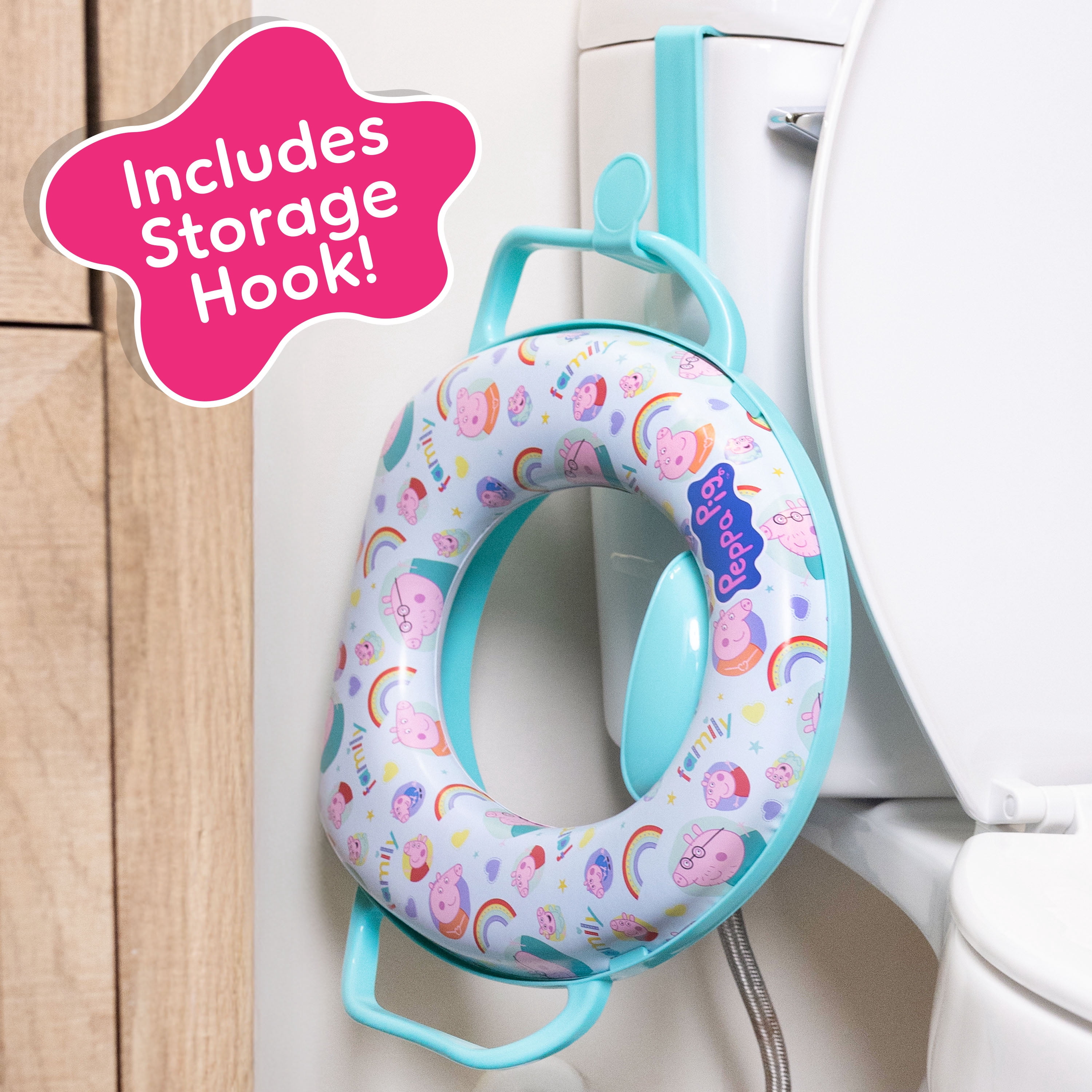 Peppa Pig Soft Potty Training Seat for Toilet with Storage Hook, Non-Slip Splash Guard, Built-in Handles for Toddlers, Children 18M and up