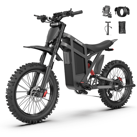 RIXOC GT60 3000W Electric Dirt Bike for Adults, 40 MPH, 60V 35Ah Battery, 19" Off-Road Tires, Full Suspension,Hydraulic Brakes,Black