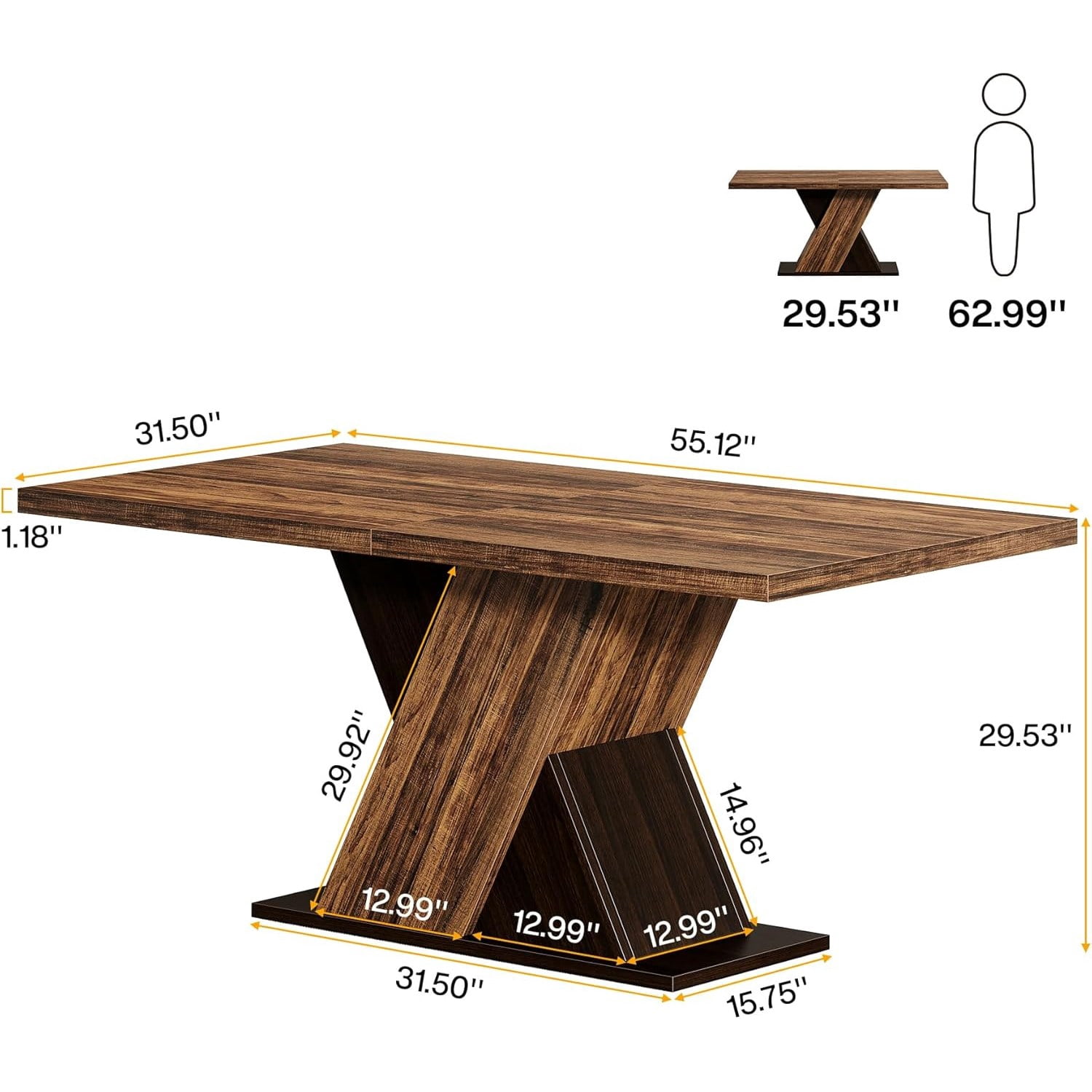 Dining Table, Dark Wood Finish, Farmhouse Style, Seats 4