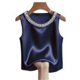 thumbnail image 6 of Tank Tops for Women Crew Neck Pearl Decor Satin Sleeveless Going Out Tops, 6 of 6