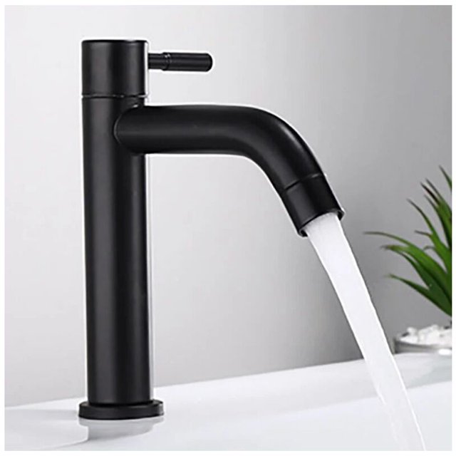 Grifo para lavabo de baño, grifo monomando de acero inoxidable Triomphe, elegante diseño retro, negro mate negro mate para baño, frío único, inodoro