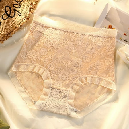 

NECHOLOGY Women Lace Panties Mid Waist Seamless Breathable Comfortable Cotton Crotch Briefs Underwear Set Underpants Khaki Large