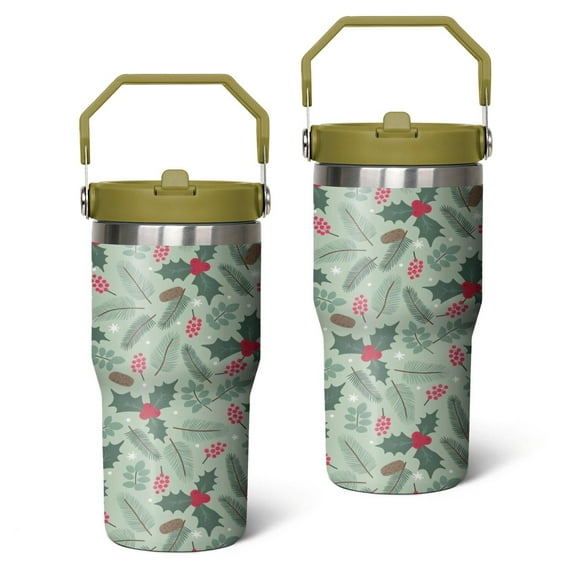 20 Oz Tumbler Christmas Holly and Fruits Tumbler with Lid and Straw, Birthday Gift Cup for Friend Women Men Coffee Travel Mug Thanksgiving Day Halloween Christmas Gift Water Bottle
