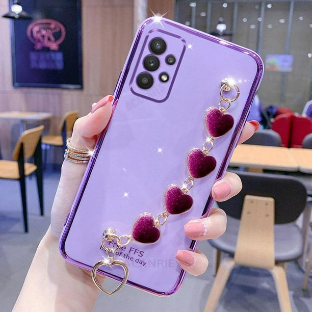 Funda chapada con pulsera de corazón de amor para Samsung Galaxy A52, A53, A73, A13, A32, 4g, 5g, cadena de silicona A 52, 32, 13, 73, A72, A23, A33 qiuyongming unisex