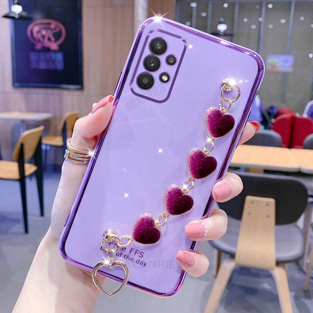 Funda chapada con pulsera de corazón de amor para Samsung Galaxy A52, A53, A73, A13, A32, 4g, 5g, cadena de silicona A 52, 32, 13, 73, A72, A23, A33 qiuyongming unisex