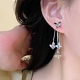 thumbnail image 5 of Pendientes de mariposa, pendientes colgantes de diamantes de imitación de cristal, pendientes de circonita estilo borla, pendientes colgantes de perlas largas para mujer, 5 of 5