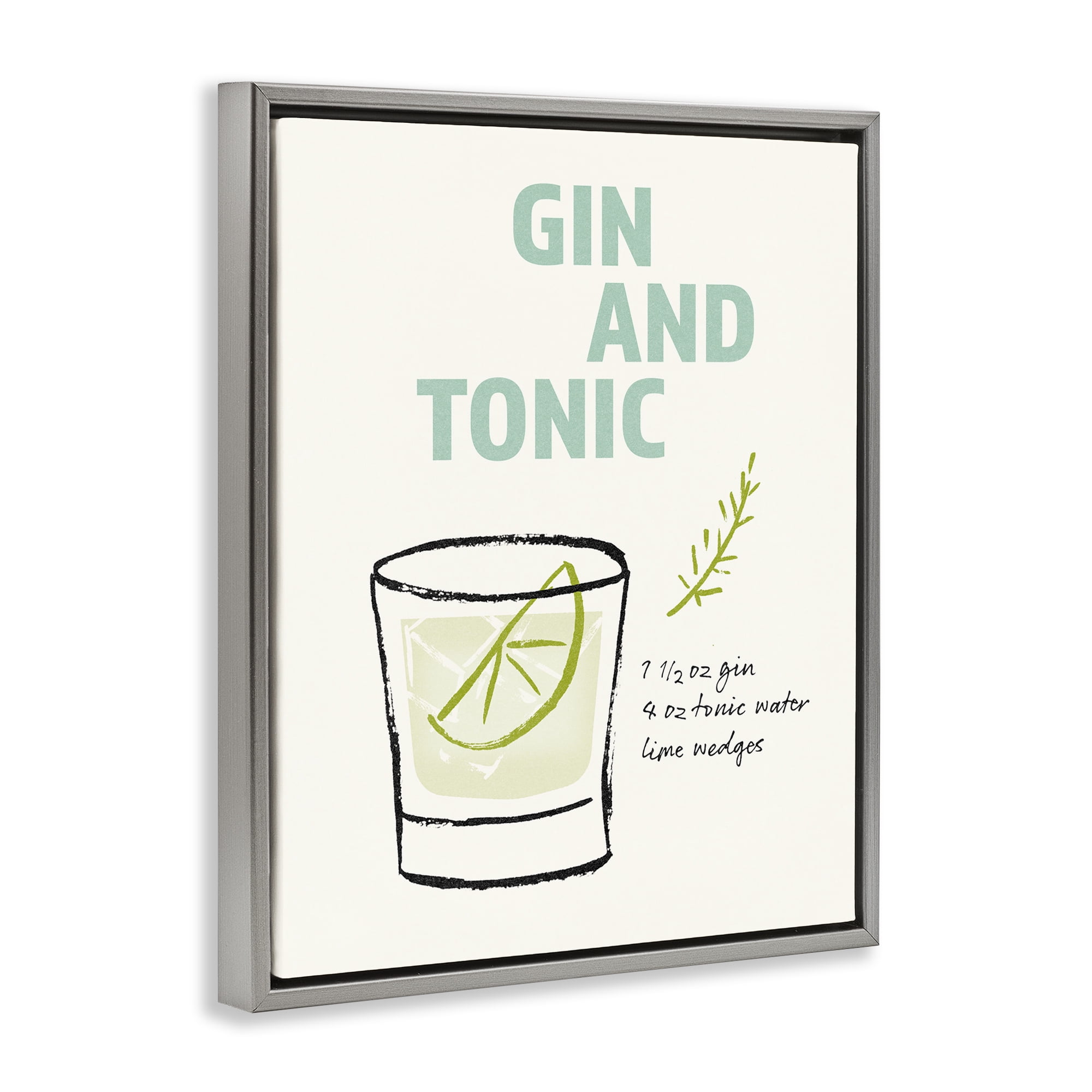 Stupell Industries Gin & Tonic Recipe Food & Beverage Painting Gray Floater Framed Art Print Wall Art, 17 x 21