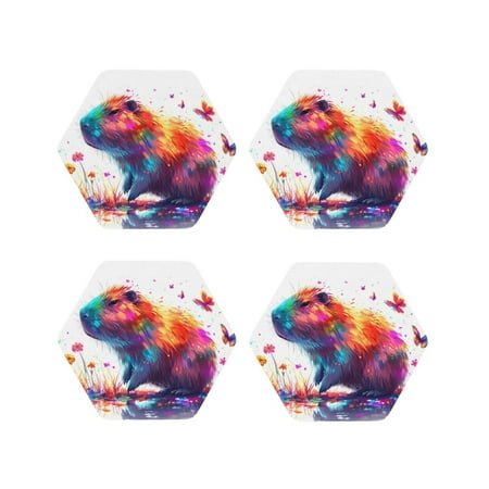 

Tideii Watercolor Butterfly Guinea Pig for Leather Coasters 4 Pieces Anti-fouling and Anti-scalding Decorative Coasters Suitable for Restaurants Kitchens Coffee Shops-Hexagon
