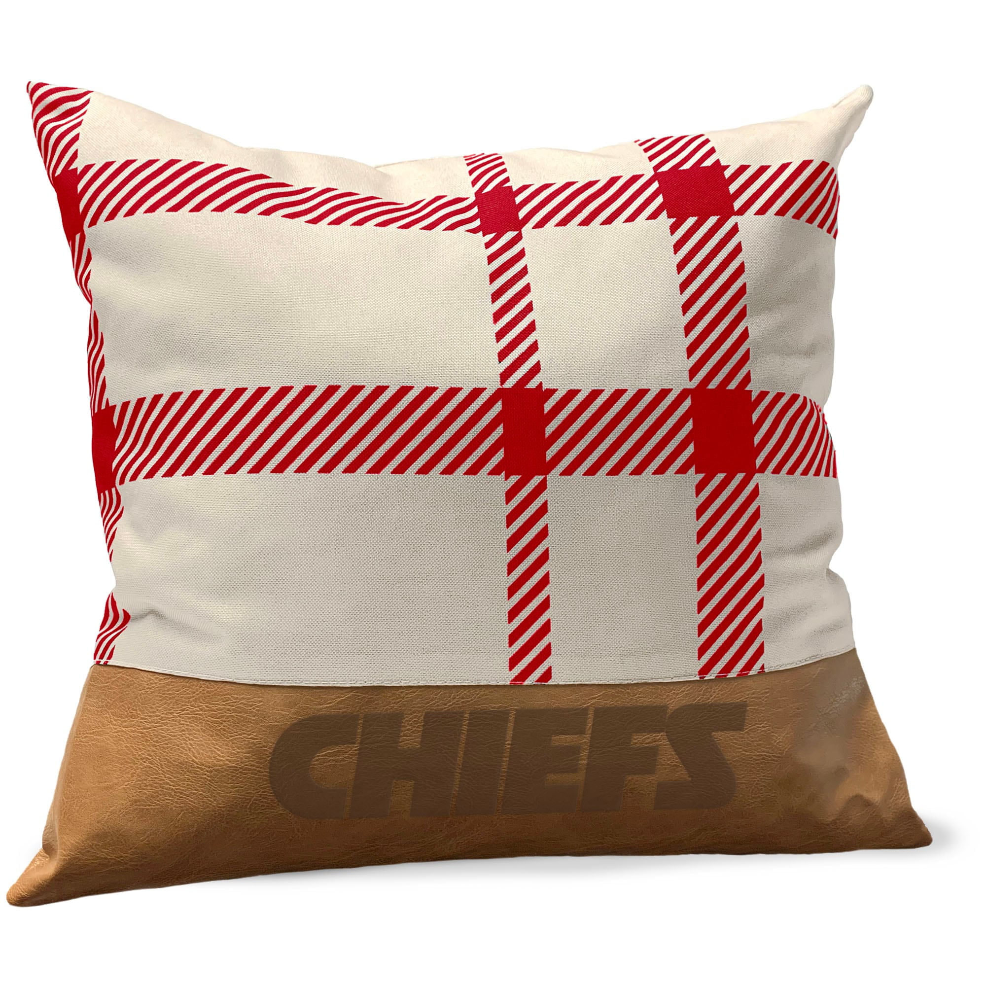 Kansas City Chiefs 18 X 18 Farmhouse Plaid Faux Leather Throw Pillow Walmart Com Walmart Com