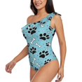 thumbnail image 4 of Balery Cute Dog Footprints One Shoulder Swimsuits for Women Ruffle Swimsuits Tummy Control One Shoulder Bathing Suits-Large, 4 of 8