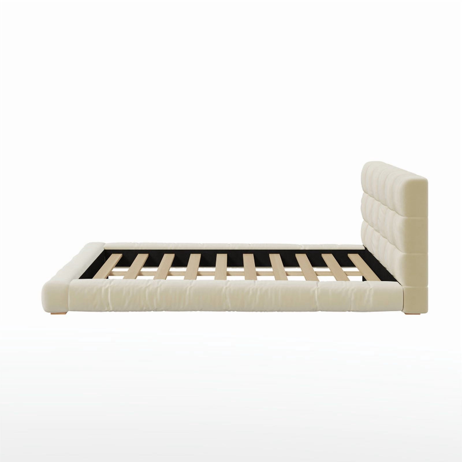 Velvet Queen/King Size Platform Bed Frame, Upholstered Floor Bed, Fully Wrapped Grounded Bed with Channel Tufted Headboard
