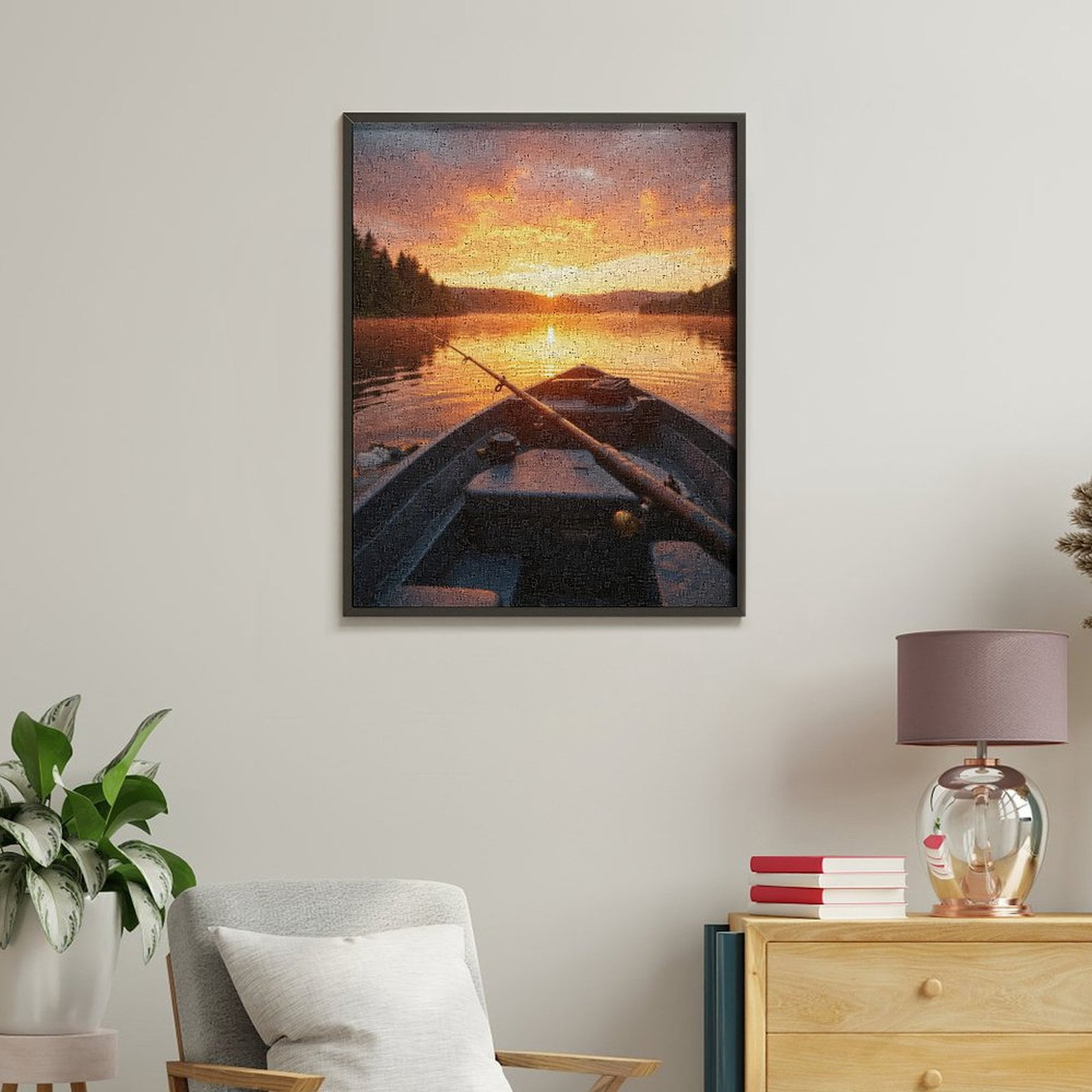 Paint by Numbers Kit for Adults, Sunset Fishing Tranquility Scene Paint by Numbers, Easy Paint by Numbers Kit for Adults Beginner, DIY Adult Paint by Number Kits on Canvas, 12x16in Home Decor