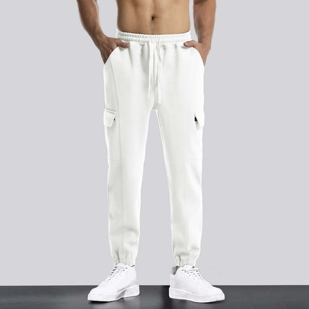 Pantalones largos para hombre, lisos, informales, con cintura elástica y bolsillos, deportivos