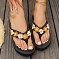 thumbnail image 2 of Rokment Womens Beach Platform Wedges Dress Slippers Sandals Black Boho Vacation Colorful Crochet Flower Height Increasing Flip Flops Summer Casual High Heel Slip on for Indoor Outdoor Orange Size 6.5, 2 of 7
