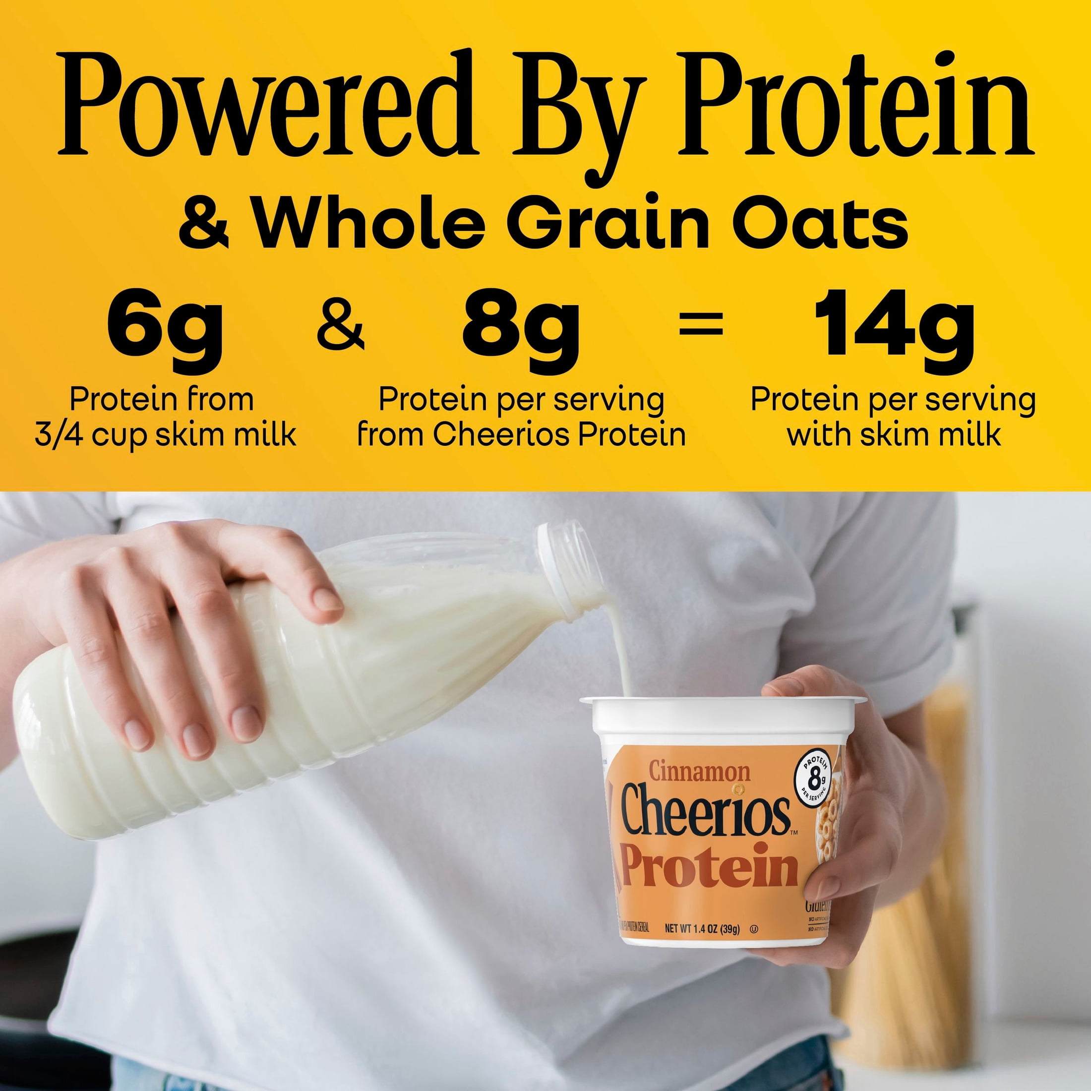 (10 pack) Cinnamon Cheerios Protein, Breakfast Cereal Cup, Gluten Free, Single Serve Cereal, 1.4 oz