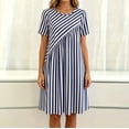 thumbnail image 4 of Snorda Dresses for Women Stripped Dress with Short Sleeves and Round Neck Irregular Spliced Dress Casual Loose Breathable Soft Summer Dresses for Women All-Day Comfortable Wear, 4 of 7