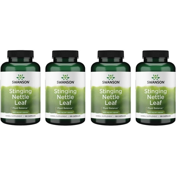 Swanson Stinging Nettle Leaf (Urtica Dioica) - Herbal Supplement Promoting Urinary Tract & Respiratory Health Support - May Support Healthy Fluid Balance - (120 Capsules) (4 Pack)