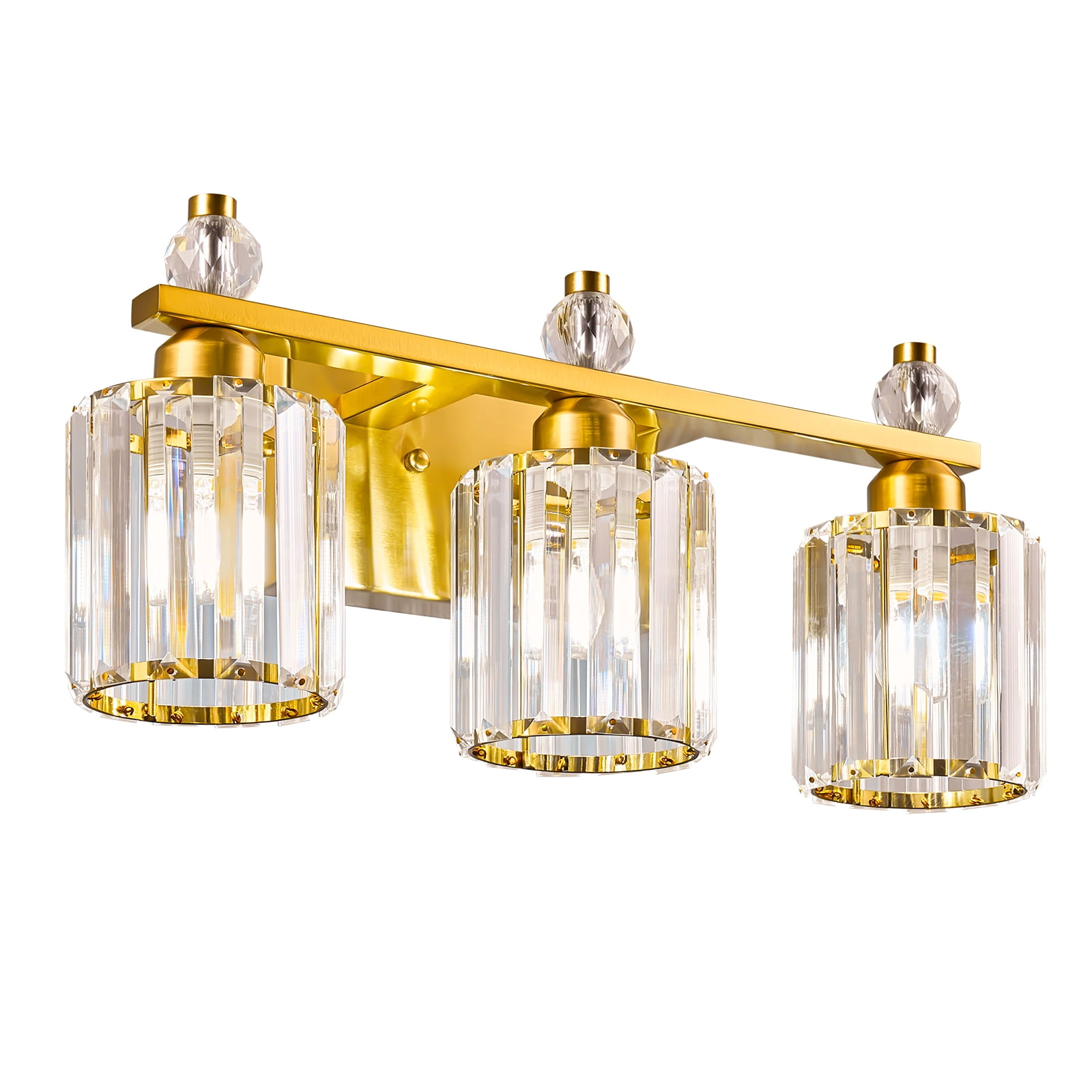 Deyidn 3-Light Gold Bathroom Light Fixtures,Modern Bathroom Vanity Lights Fixture with Clear Crystal Glass Shade, Modern Crystal 3 Lights Wall Sconce for Mirror Bedroom Living Room