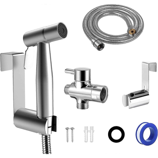 Toilet Shower Kit, Bidet Shower Set with G3/8' Valve, Stainless Steel Shower Sprayer, Hand Held Bidet Sprayer, For Personal Hygiene, Toilet Cleaning
