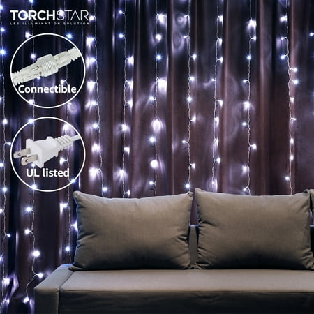 String Light Ideas For Bedroom TORCHSTAR 9.8ft x 9.8ft LED Curtain Lights, Starry Christmas String Light, Indoor Decoration for Festival Wedding Party Living Room Bedroom, Daylight ()