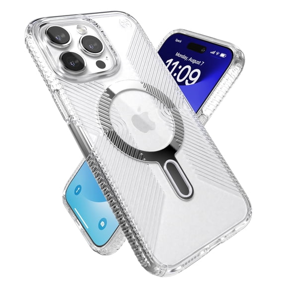 Funda de teléfono Speck Clear Presidio Grip para iPhone 15 Pro Max
