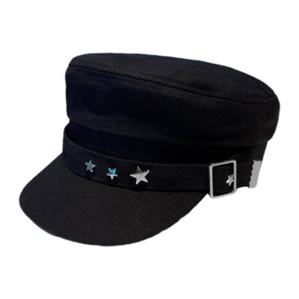 Gorra de béisbol plana para mujer, ajustable, 56-58 cm, estilo retro británico, estilo vendedor de periódicos Negro