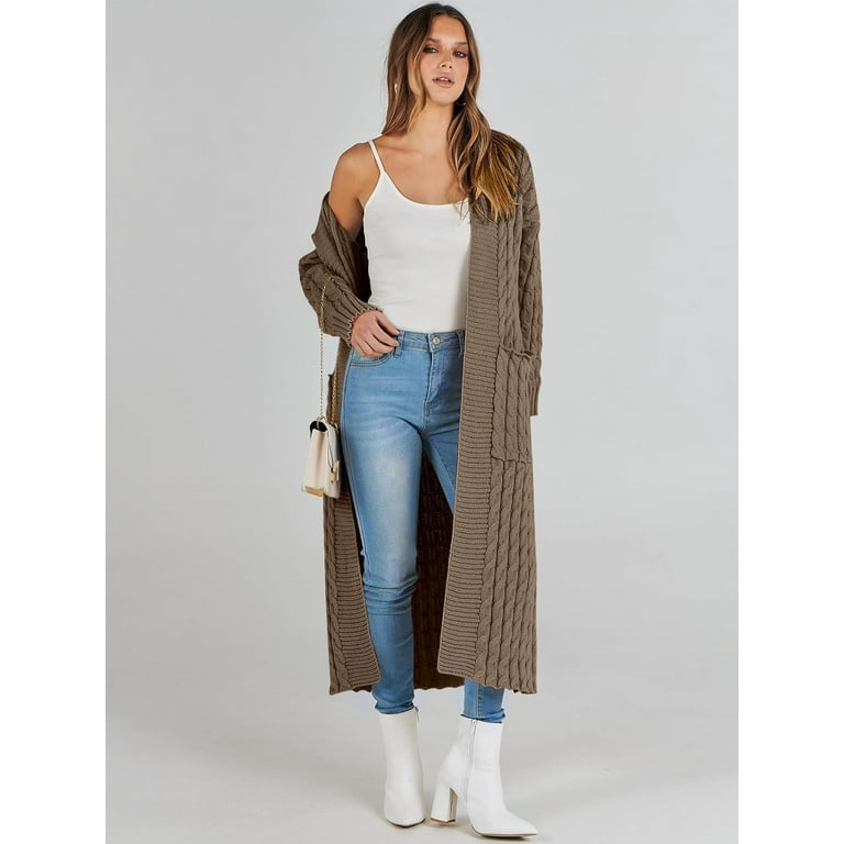 Womens Long Cardigan Sweater Open Front Long Sleeve Chunky