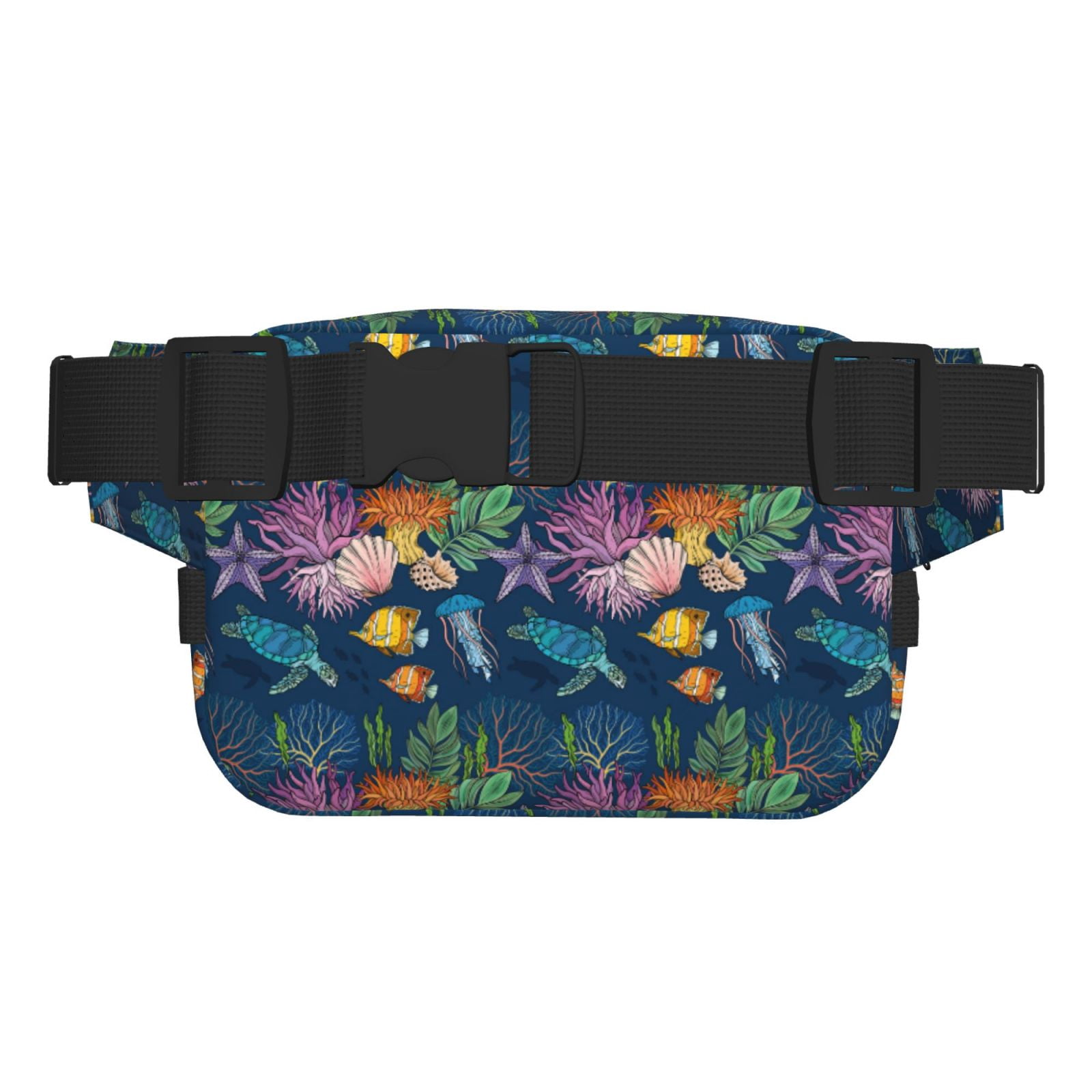 Picia Undersea Animals Print Square Double-Layer Waist Bag Mini Adjustable Waist Belt Bag Exercise Running Travel Hiking