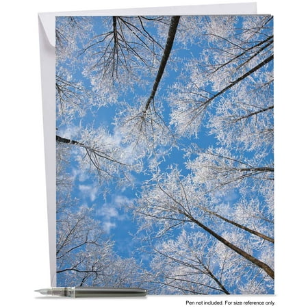 J9632IXTG Big Merry Christmas Greeting Card: 'Snow Tops Thank You' Featuring Snowy Branches on Upward Reaching Tree Limbs, Greeting Card with Envelope by The Best Card
