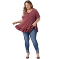 thumbnail image 3 of DARING DIVA Women's Plus V Neck Button Up Ruffled Hem Blouse Tops 3X Burgundy, 3 of 6
