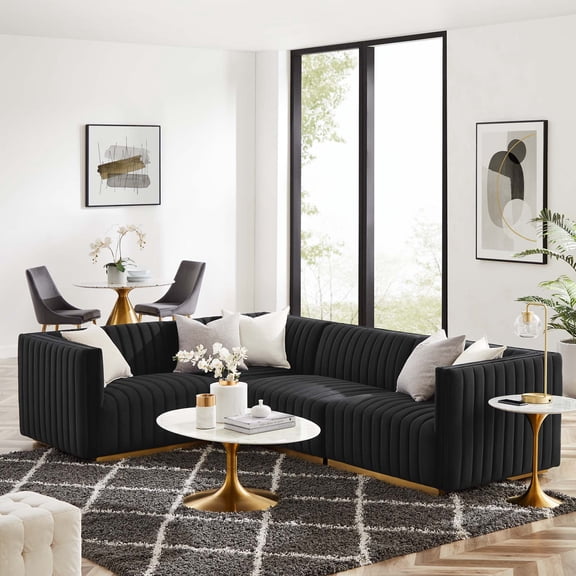 Modway Conjure Channel Tufted Performance Velvet 4-Piece Sectional in Gold Black