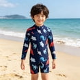 thumbnail image 2 of Rggeeun Toddler Boys Swimsuit Set 1Pc Cute Animal Pattern Long Sleeve Crew Neck Back Zipper Knee Length Elastic for Summer Resort Swimming Lovely Swim Wear,Blue,3-4 Years, 2 of 4