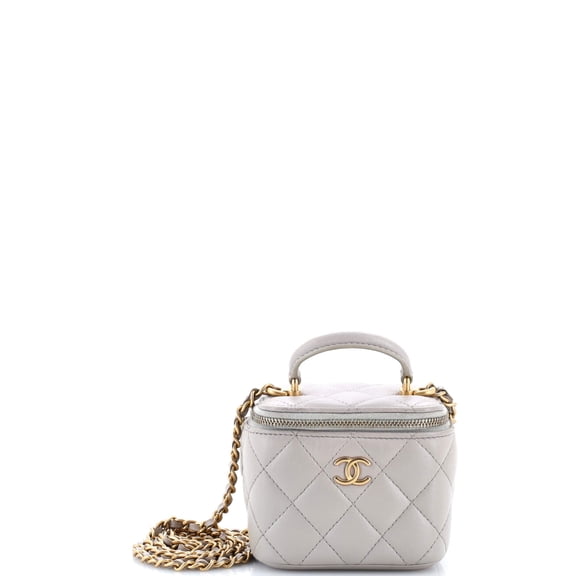 Pre-Owned Classic Top Handle Vanity Case with Chain Quilted Lambskin Mini By Rebag