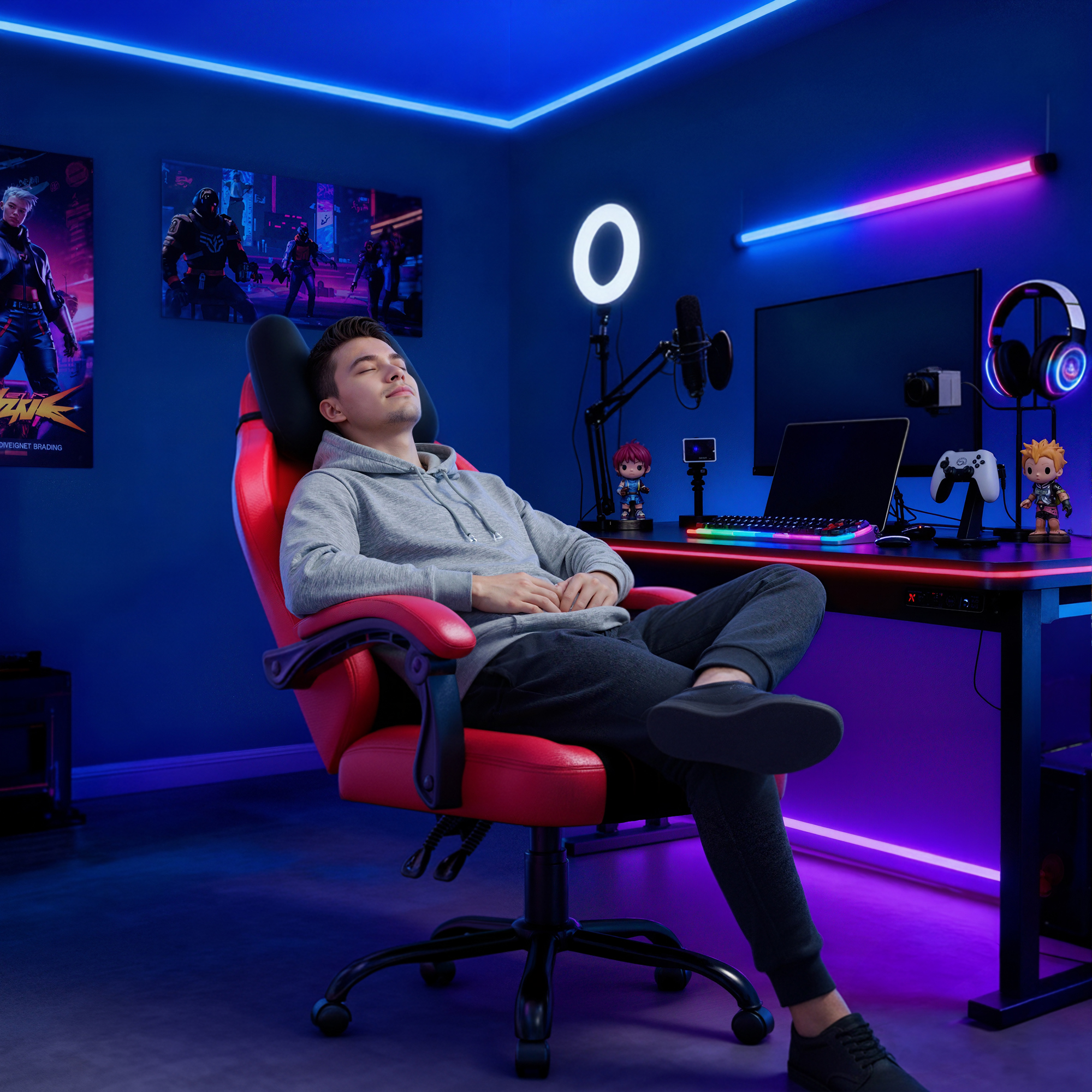 Seenda Gaming Chair, Fabric Comfy Video Gaming Chair, High Back Computer Chair, Adjustable Swivel Office Desk Chair with Headrest and Lumbar Support