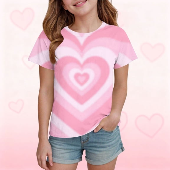 Girls Heart Tie Dye T-Shirt Watermelon Red Cute Graphic Tee Soft Stretch Casual Top for Kids Comfy Play Shirt,Size 11-12 T